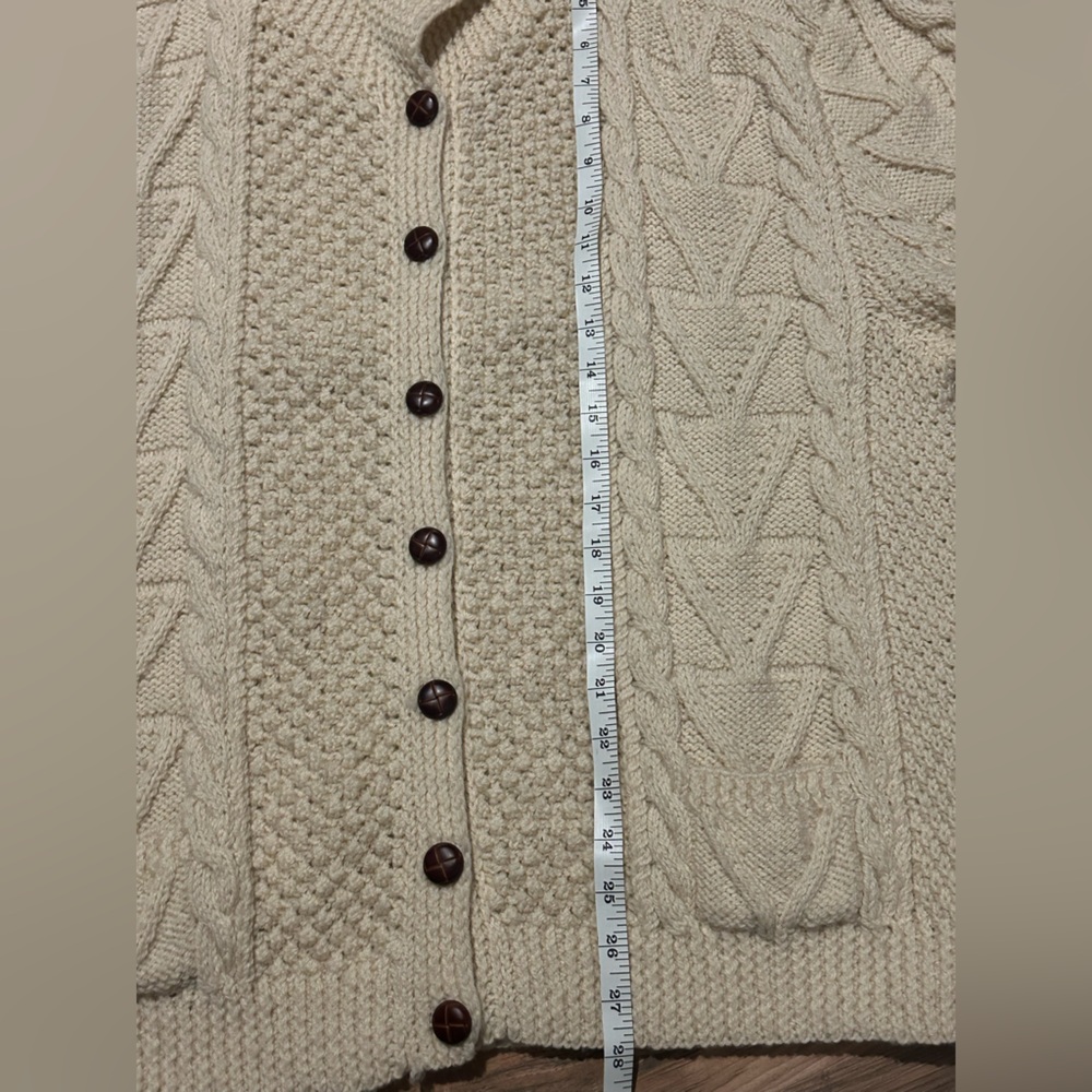 Vintage Quill's Woollen Market Cream Irish Fisherman Cardigan Sweater Wool XL. - Picture 12 of 14